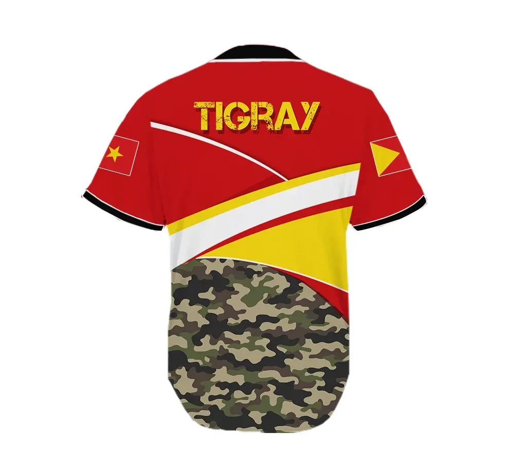 Africa Zone Baseball Jersey - Tigray Flag TPLF Camo Red Baseball Jersey J5