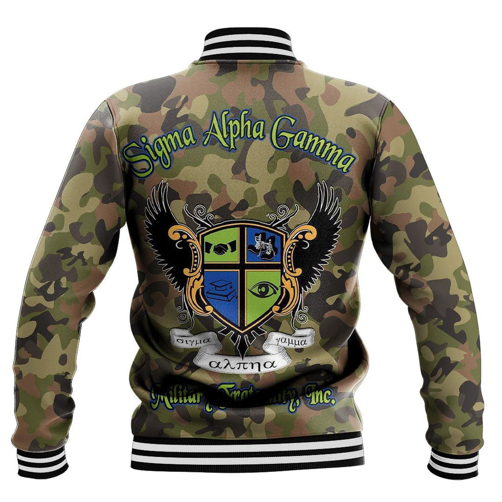 Sigma Alpha Gamma Camo Baseball Jackets | Africazone.store