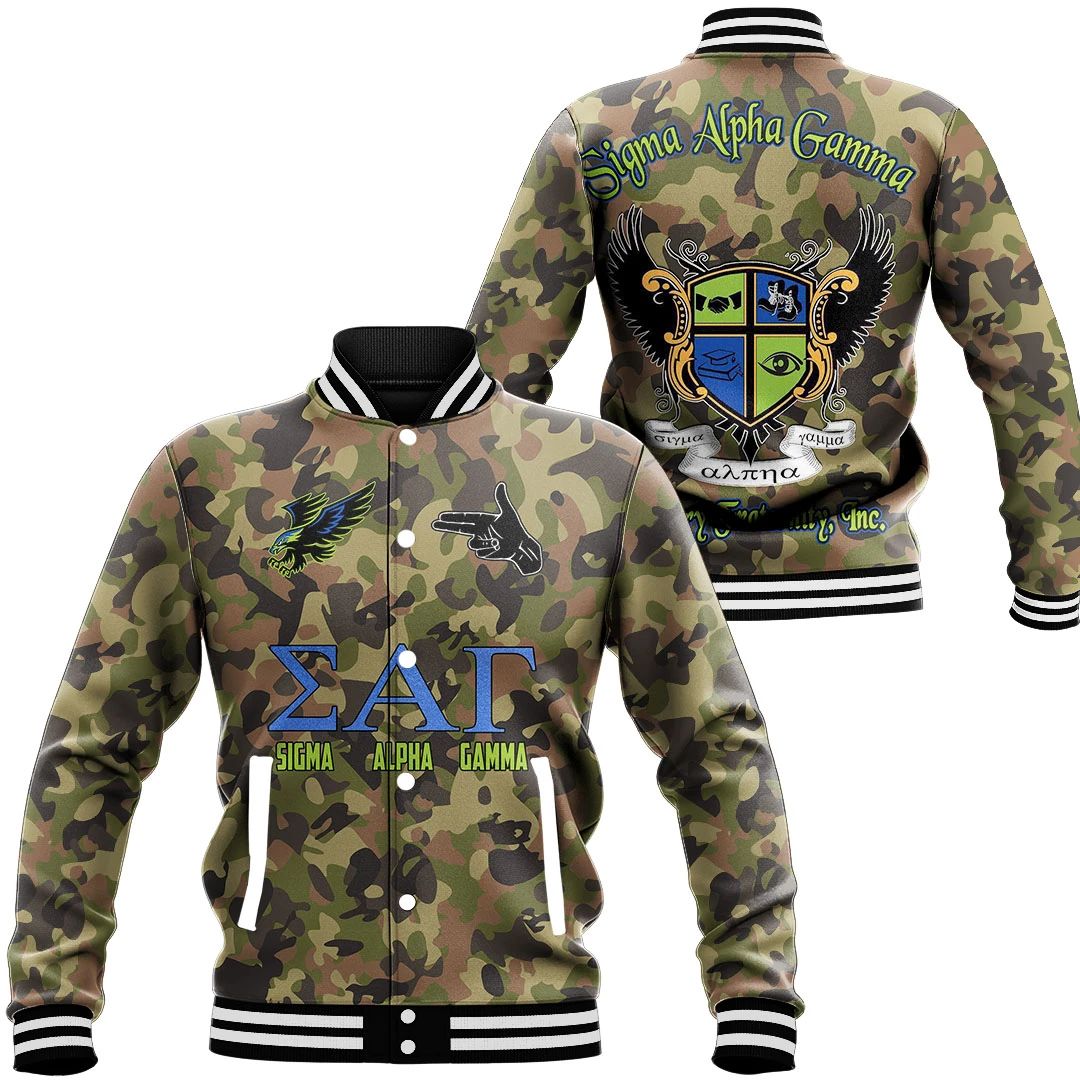 Sigma Alpha Gamma Camo Baseball Jackets | Africazone.store