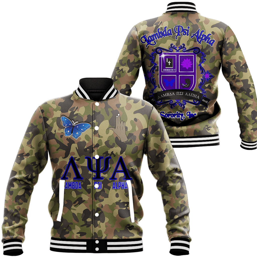 Lambda Psi Alpha Sorority Camo Baseball Jackets | Africazone.store