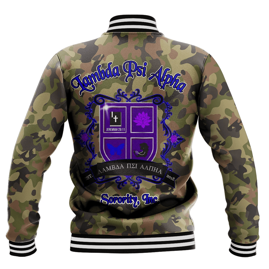 Lambda Psi Alpha Sorority Camo Baseball Jackets | Africazone.store