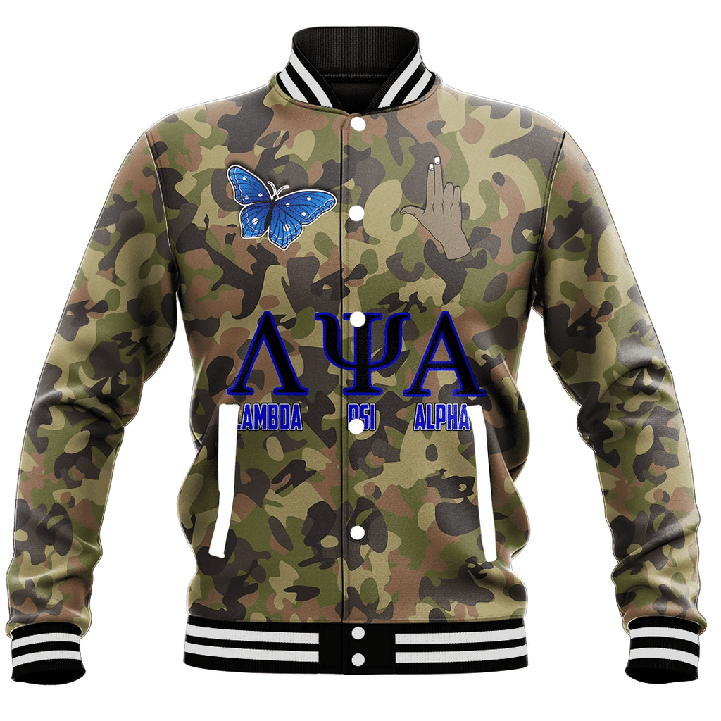 Lambda Psi Alpha Sorority Camo Baseball Jackets | Africazone.store