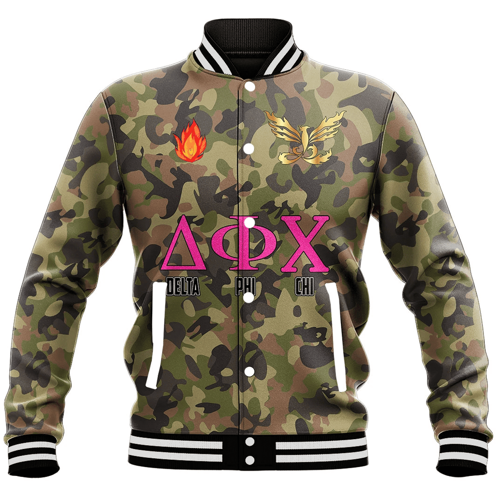 Delta Phi Chi Camo Baseball Jackets | Africazone.store