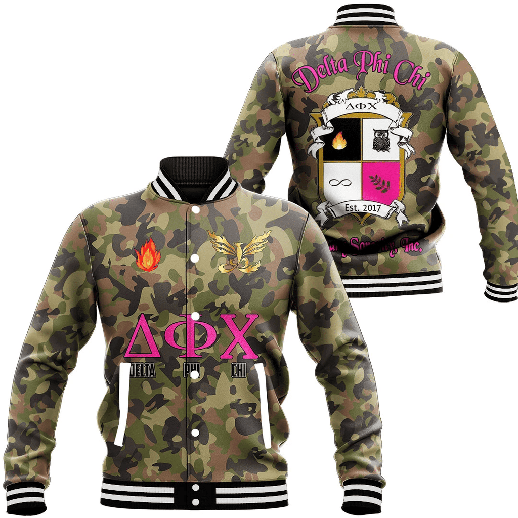 Delta Phi Chi Camo Baseball Jackets | Africazone.store