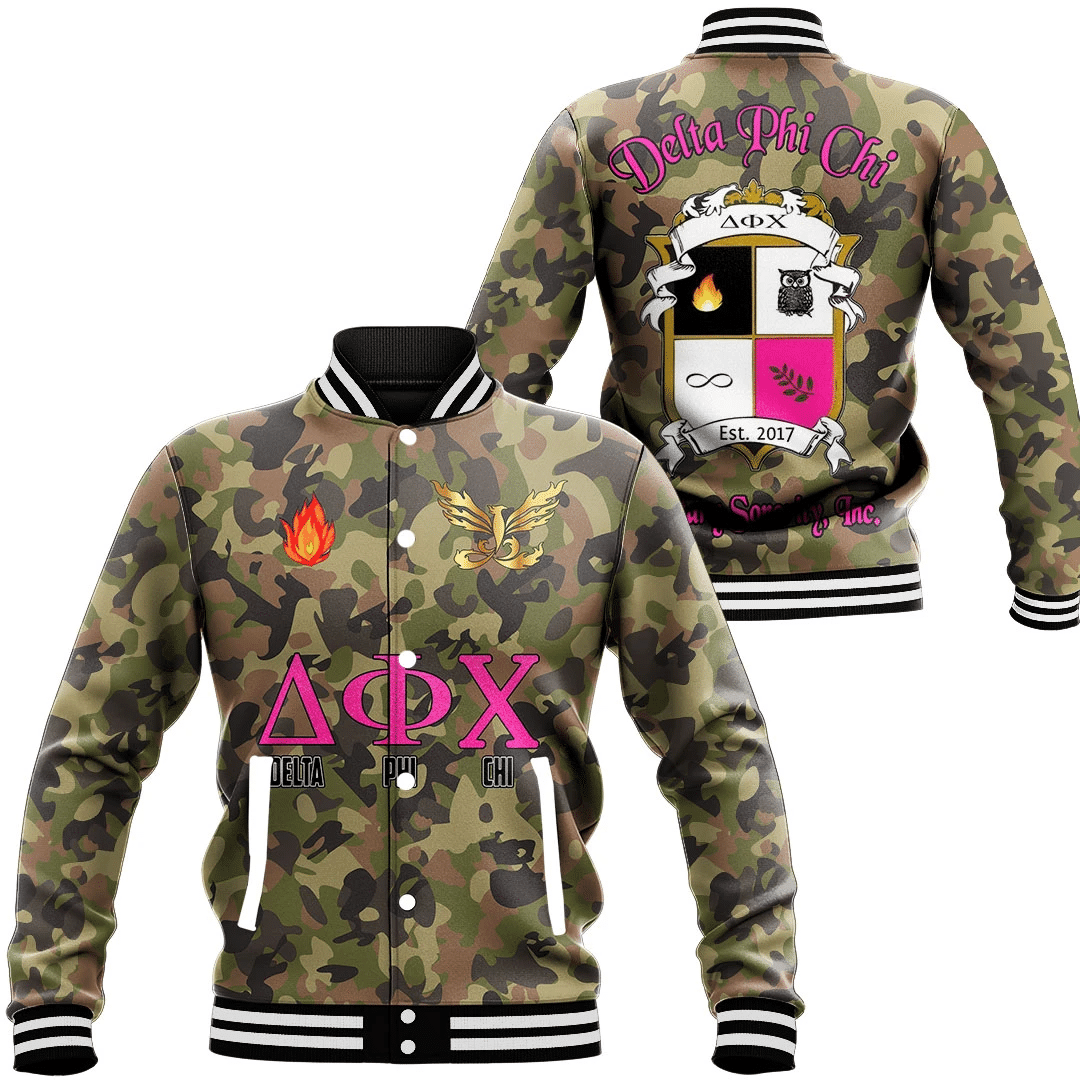 Delta Phi Chi Camo Baseball Jackets | Africazone.store