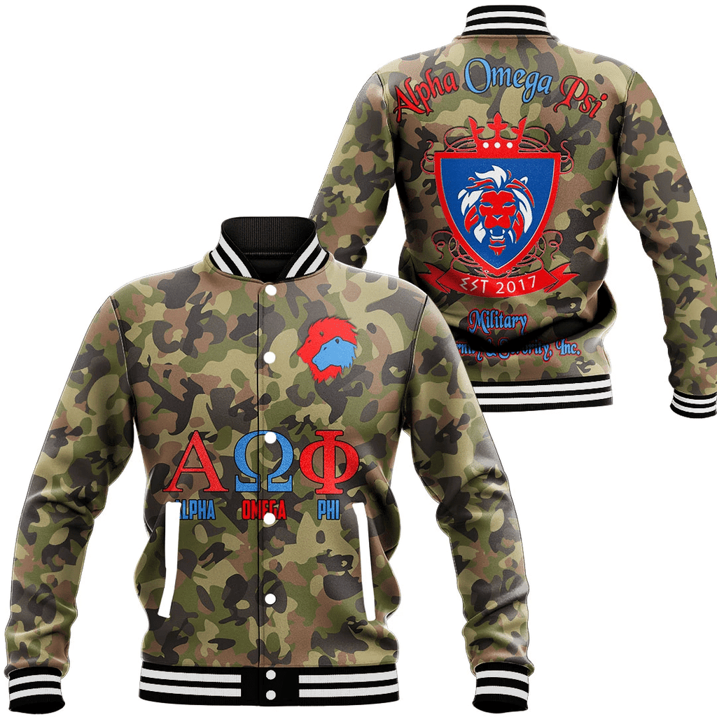 Alpha Omega Phi Camo Baseball Jackets | Africazone.store