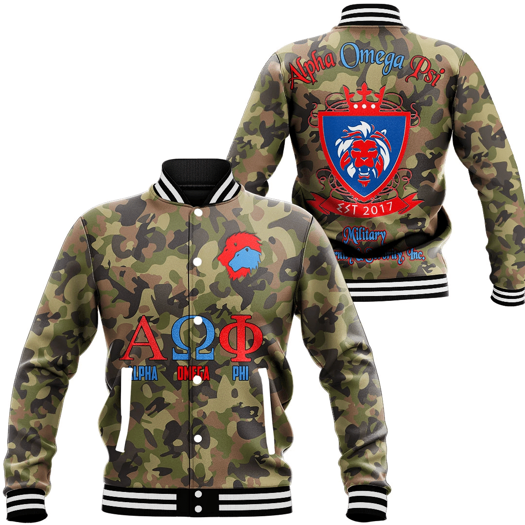 Alpha Omega Phi Camo Baseball Jackets | Africazone.store