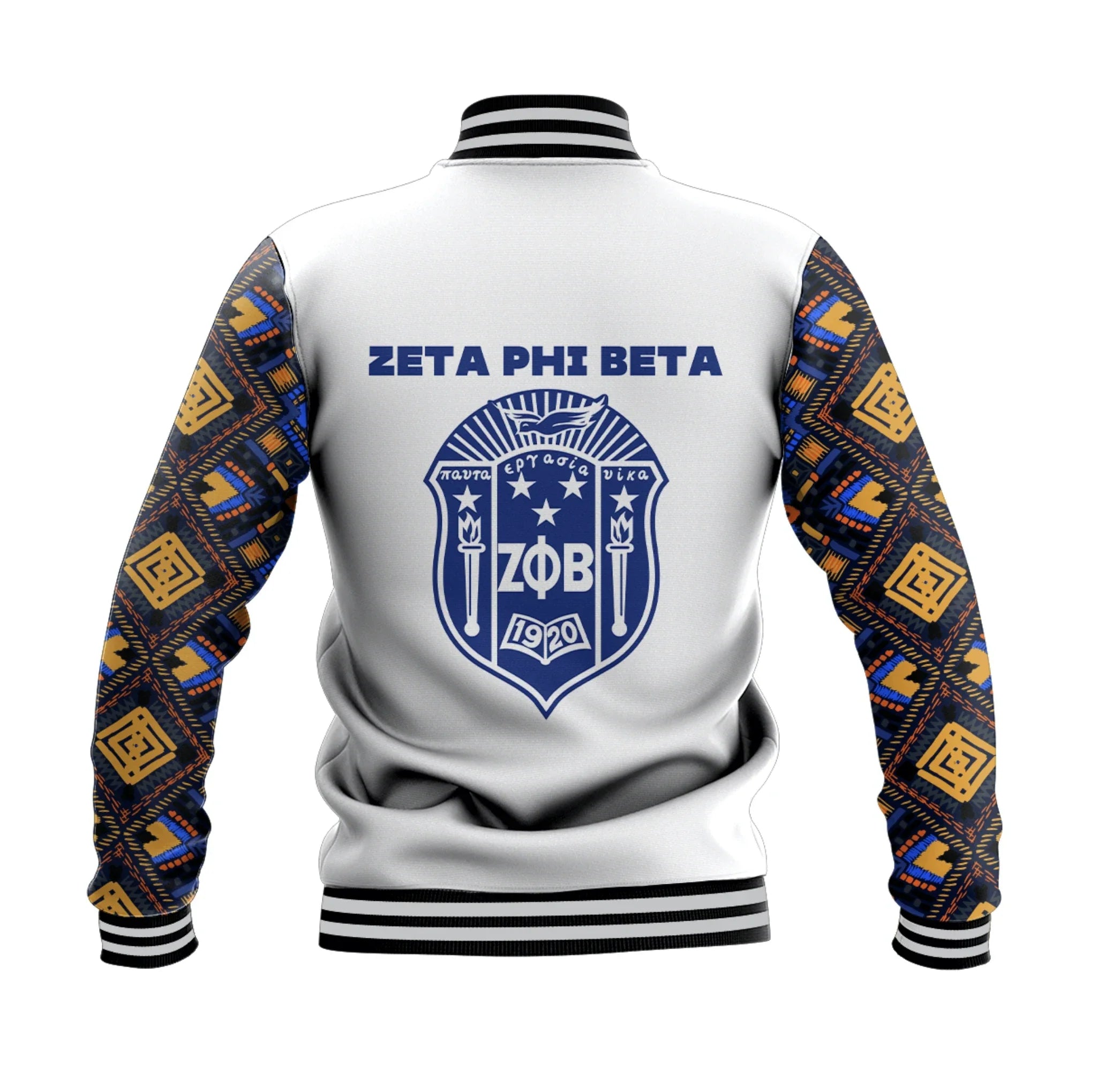 Africa Zone Jacket - Zeta Phi Beta African Pattern - White Baseball Jacket J5
