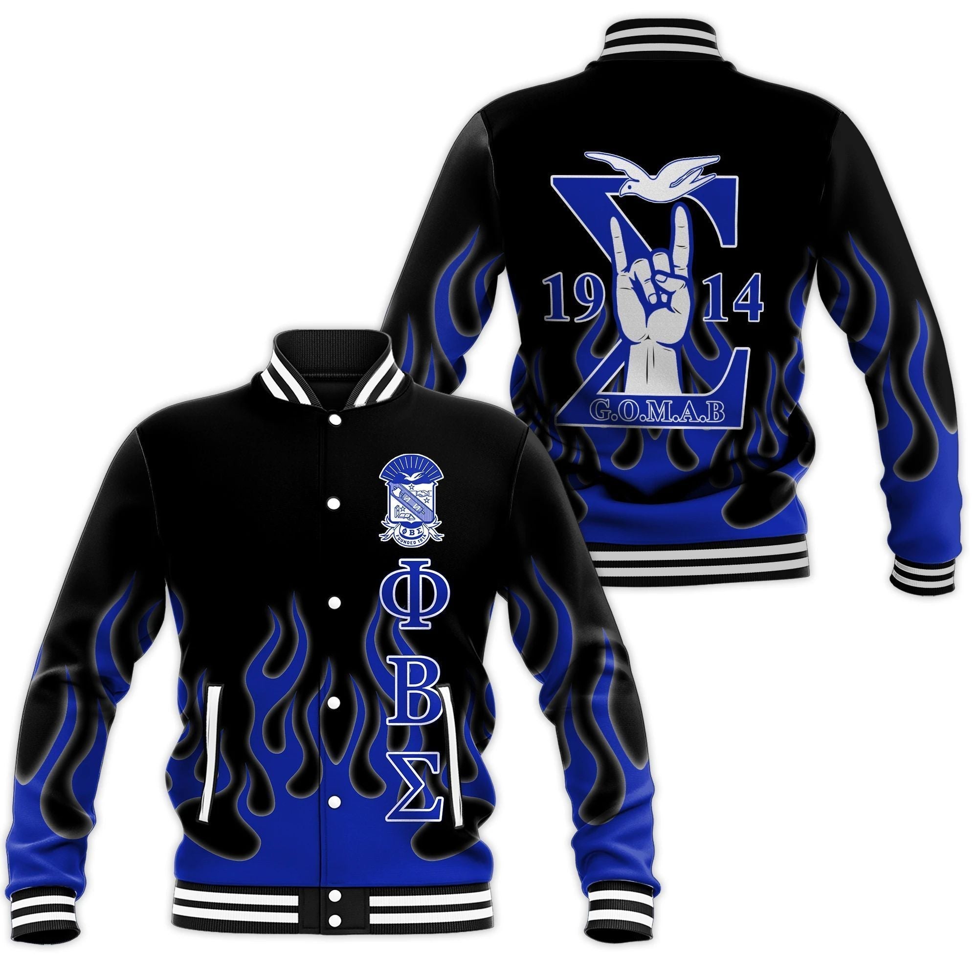 Africa Zone Jacket - PHI BETA SIGMA HAND SIGN FLAME BASEBALL JACKETS A39
