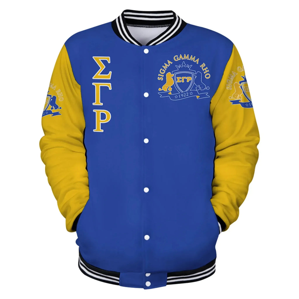 Lux Sigma Gamma Rho Poodle Blue Yellow Baseball Jacket