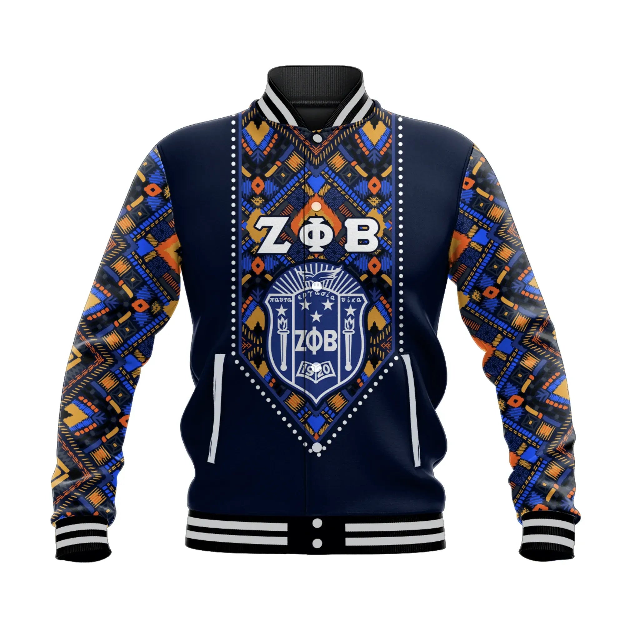 Zeta Phi Beta African Pattern - Navy  Baseball Jacket