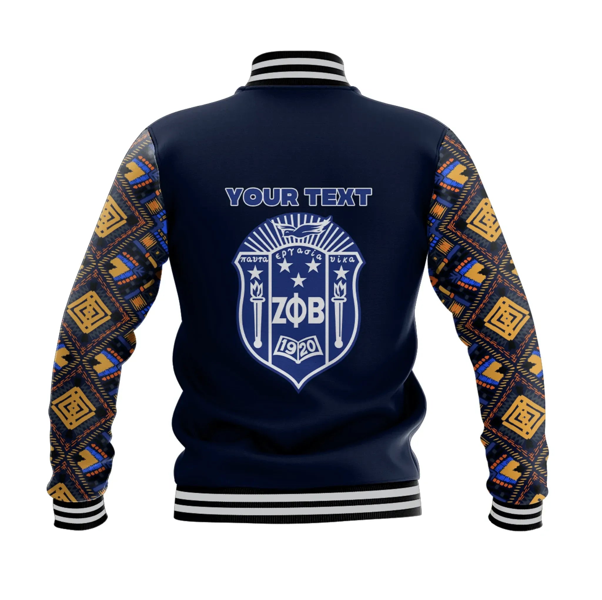 Africa Zone Jacket - Zeta Phi Beta African Pattern - Navy Baseball Jacket J5