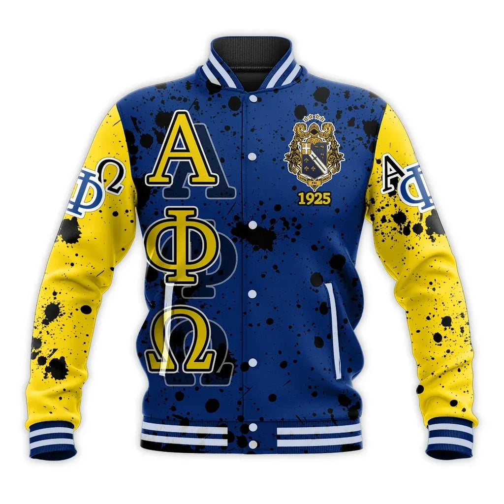Alpha Phi Omega Ink Stain Royal Blue Baseball Jacket