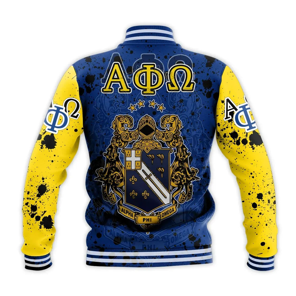 Africa Zone Jacket - Alpha Phi Omega Ink Stain Royal Blue Baseball Jacket J5