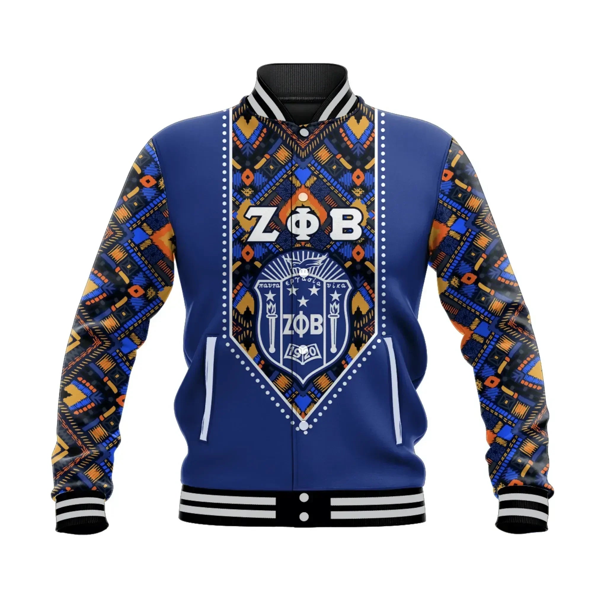 Personalised Zeta Phi Beta African Pattern - Royal Blue  Baseball Jacket