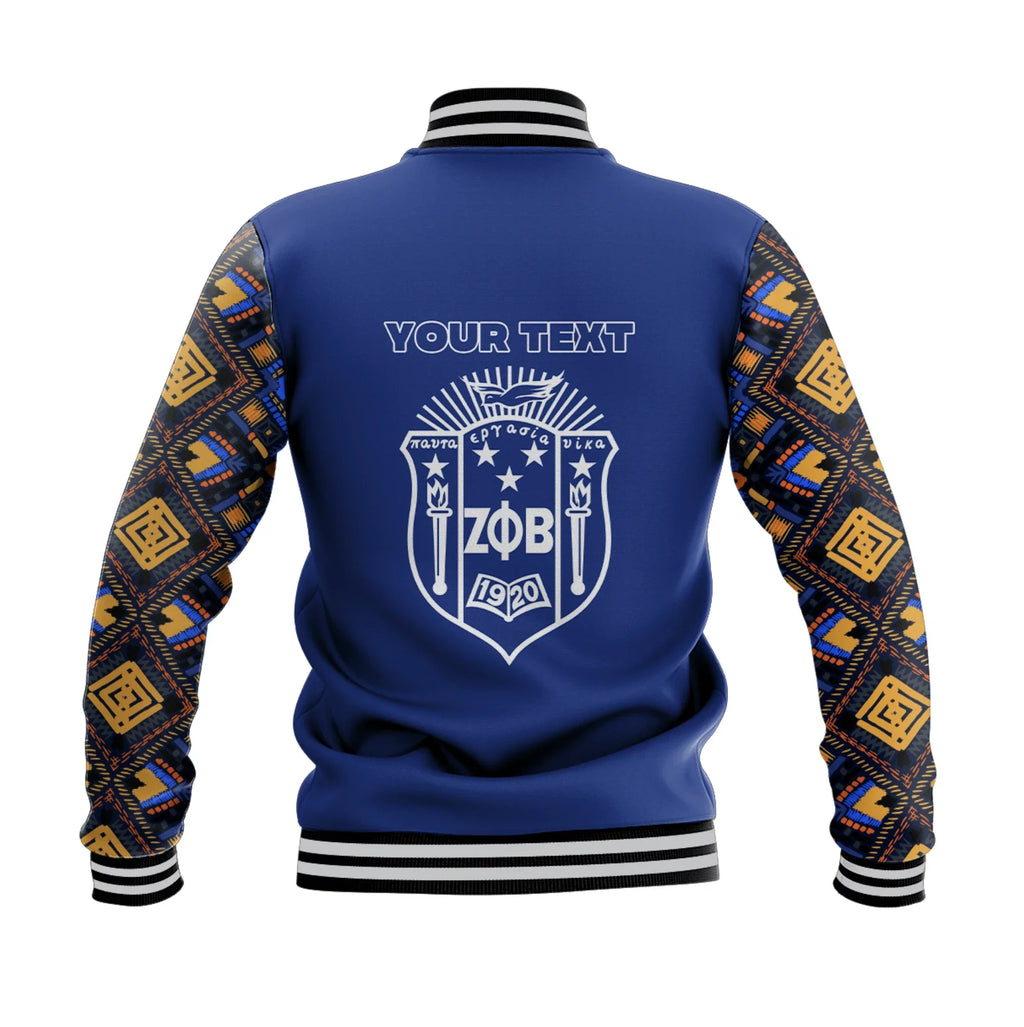Africa Zone Jacket - Personalised Zeta Phi Beta African Pattern - Royal Blue Baseball Jacket J5