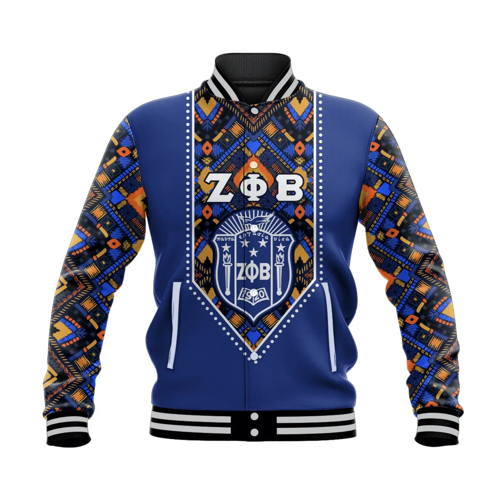 Personalised Zeta Phi Beta African Pattern - Royal Blue  Baseball Jacket