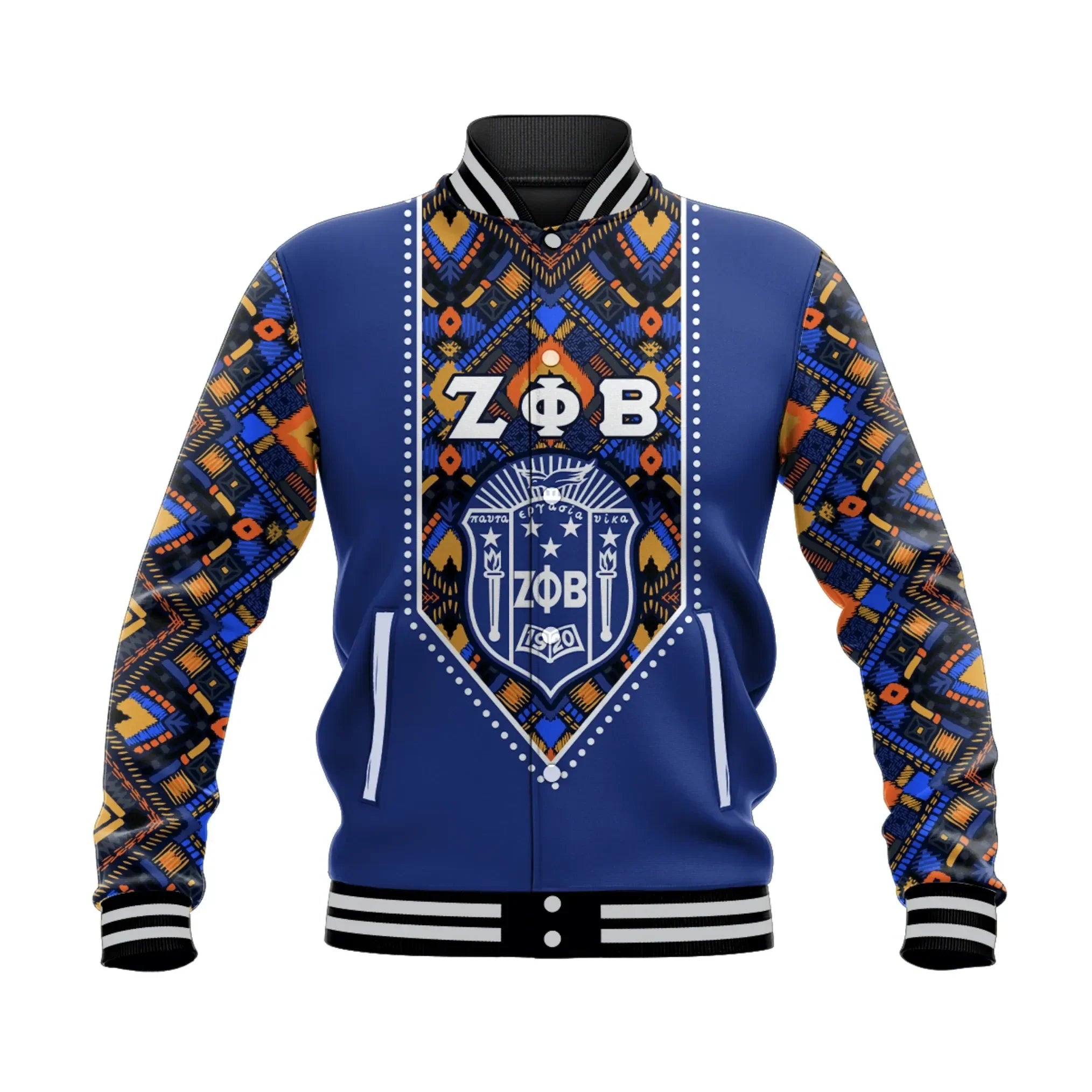 Personalised Zeta Phi Beta African Pattern - Royal Blue  Baseball Jacket