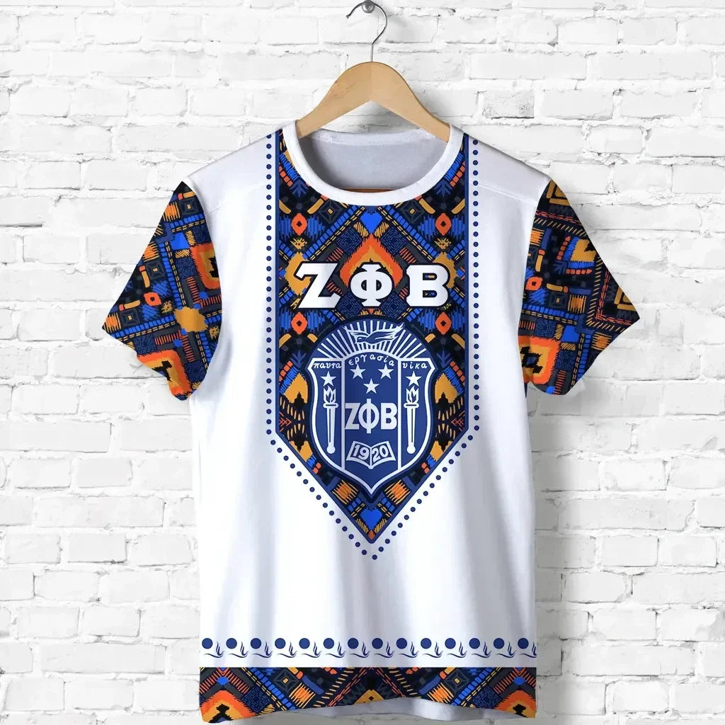Africa Zone T-shirt - Personalized - Zeta Phi Beta African Pattern - White T-shirt J5