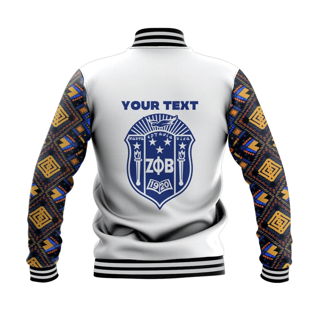 Africa Zone Jacket - Personalised Zeta Phi Beta African Pattern - White Baseball Jacket J5