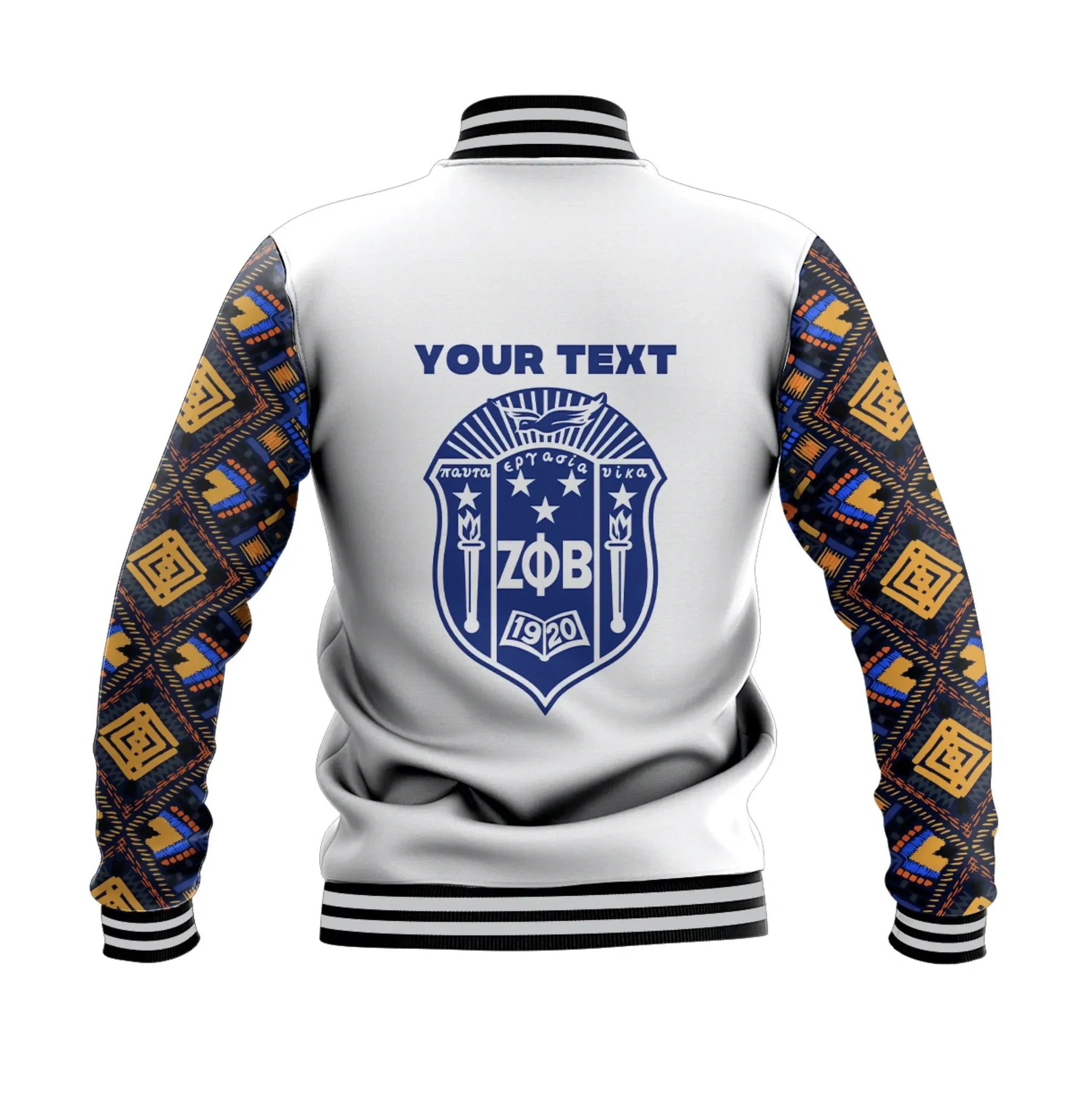 Africa Zone Jacket - Personalised Zeta Phi Beta African Pattern - White Baseball Jacket J5