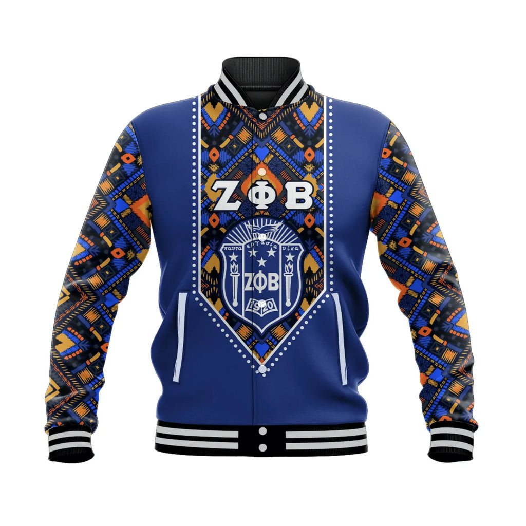 Zeta Phi Beta African Pattern - Royal Blue  Baseball Jacket