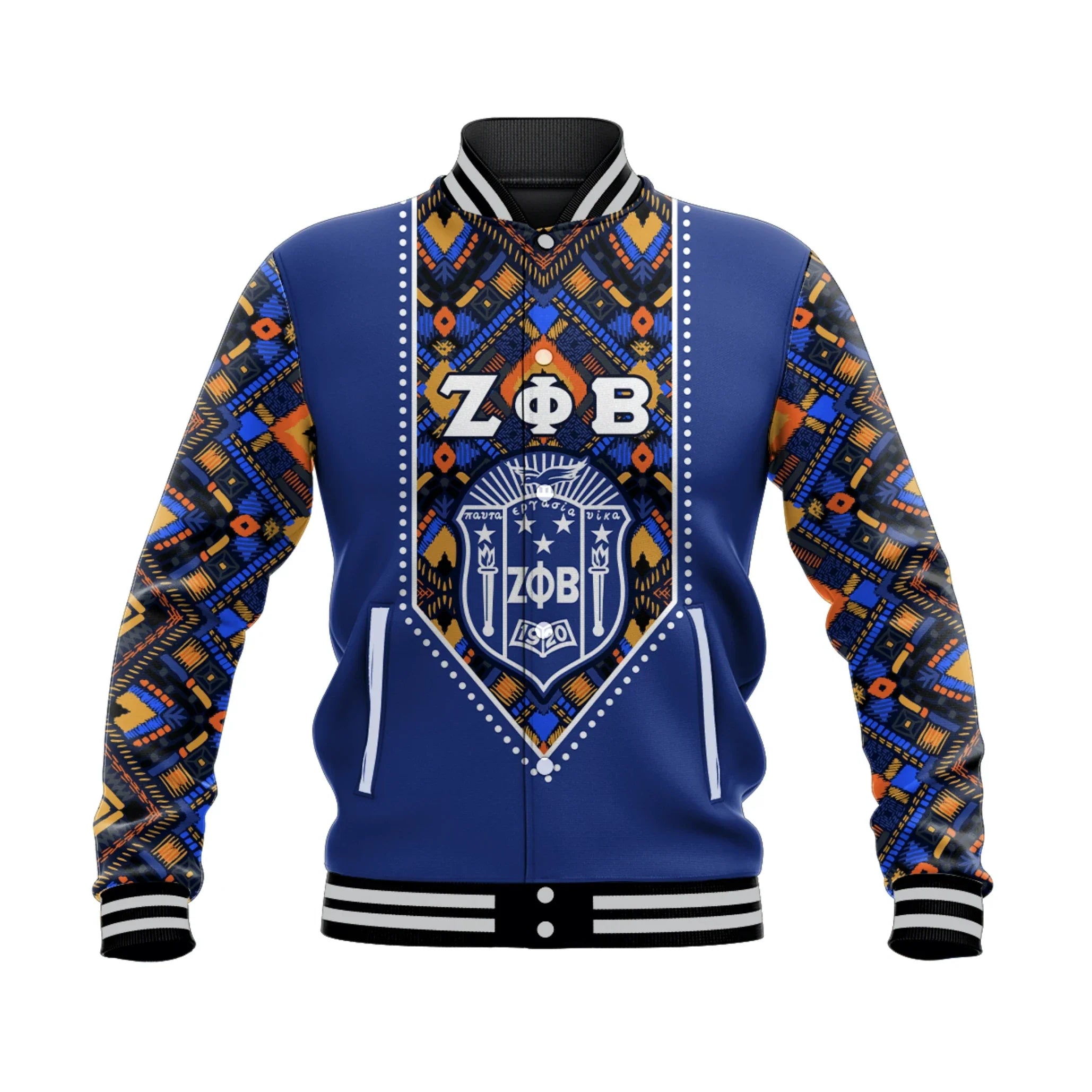 Zeta Phi Beta African Pattern - Royal Blue  Baseball Jacket
