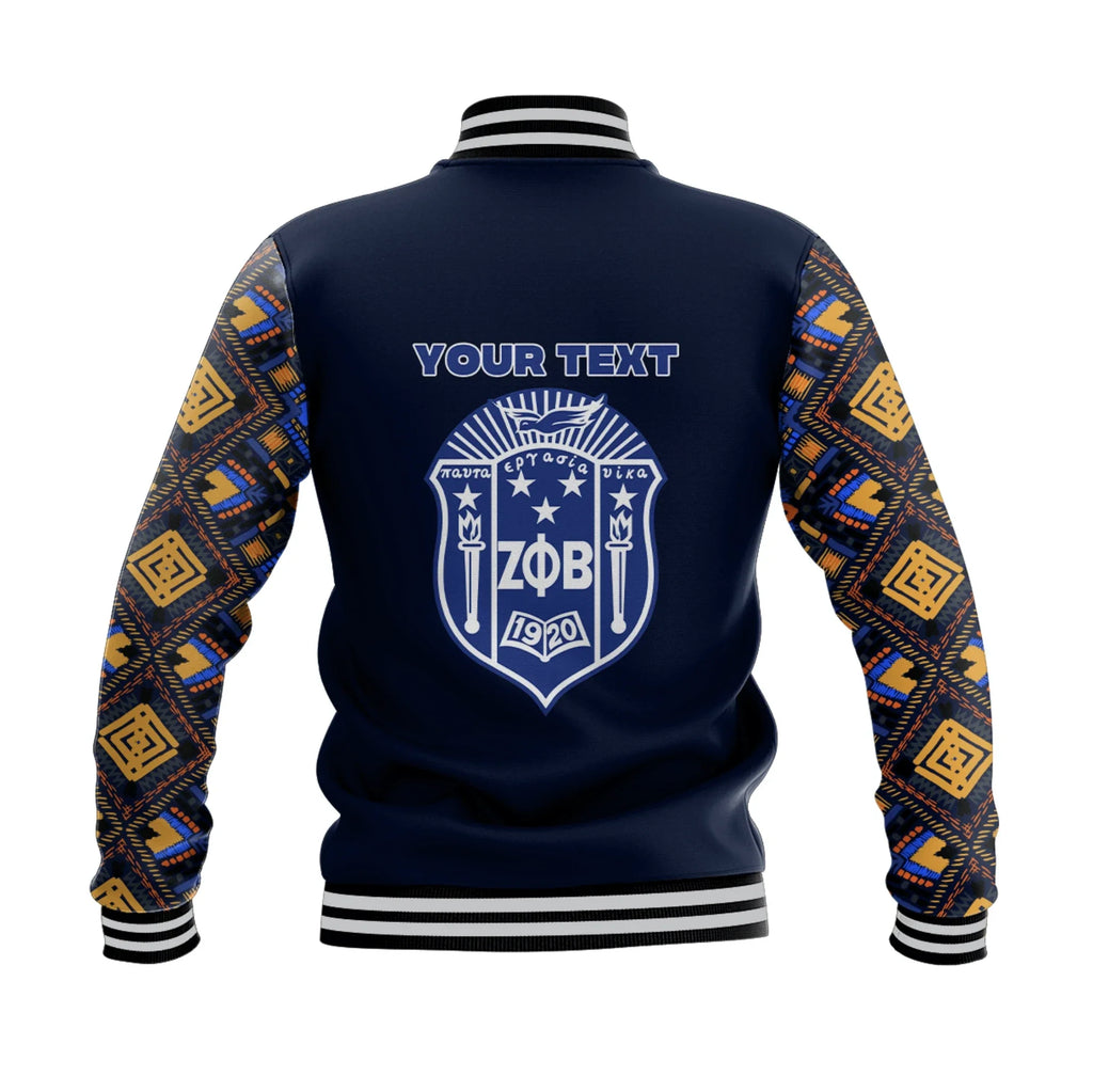 Africa Zone Jacket - Personalised Zeta Phi Beta African Pattern - Navy Baseball Jacket J5