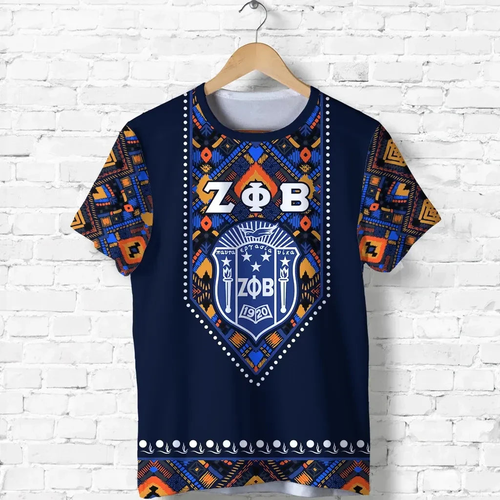 Africa Zone T-shirt - Personalized Zeta Phi Beta African Pattern - Navy T-shirt J5