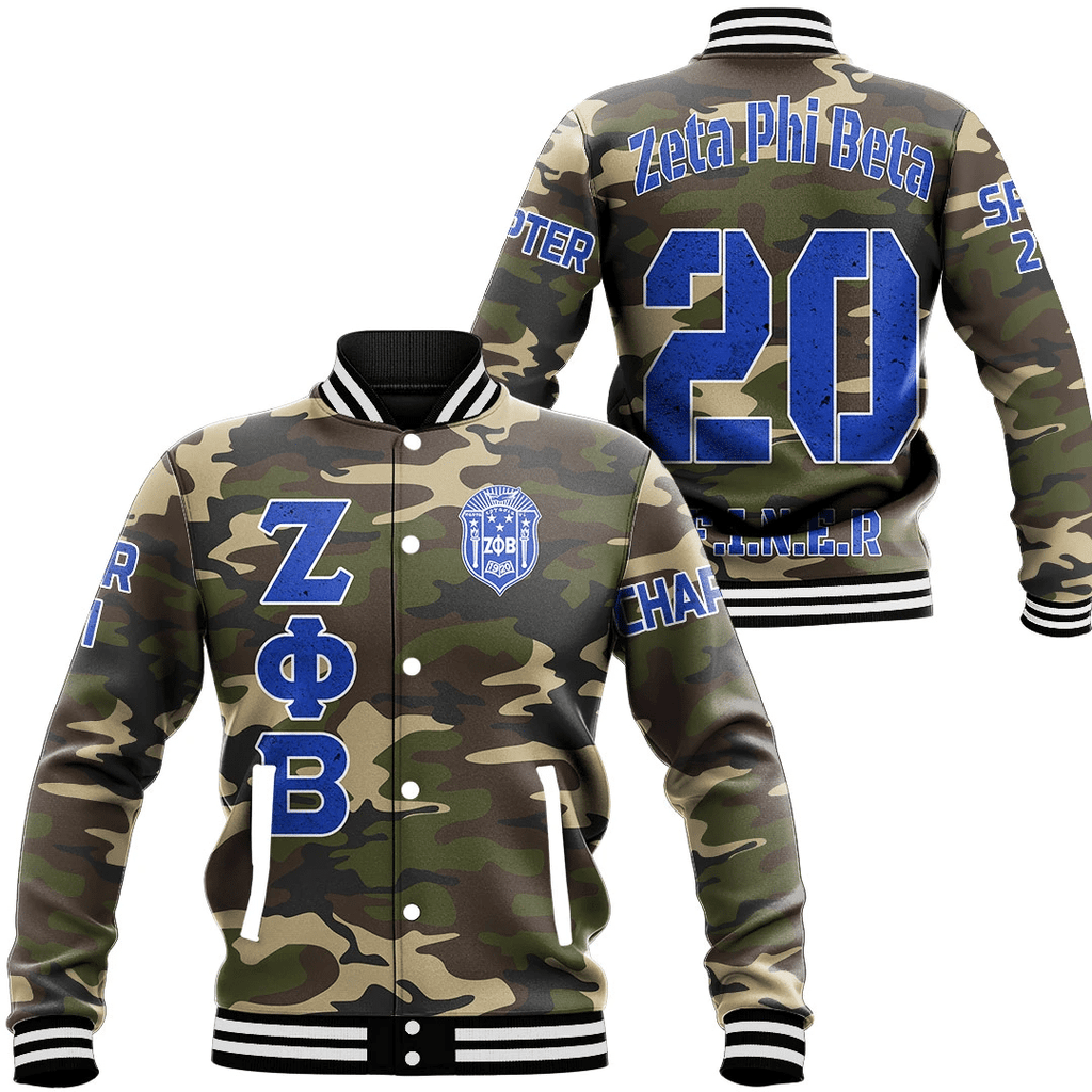 Zeta Phi Beta Camouflage Baseball Jackets | Getteestore.com