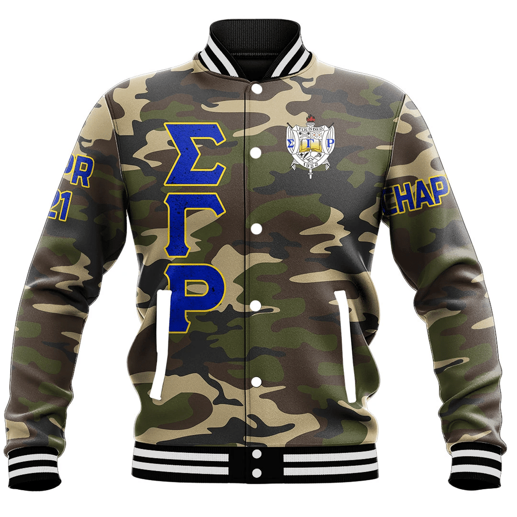 Sigma Gamma Rho Camouflage Baseball Jackets | Getteestore.com