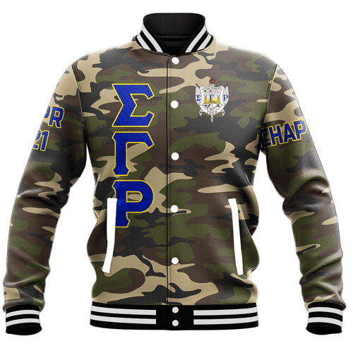 Sigma Gamma Rho Camouflage Baseball Jackets | Getteestore.com