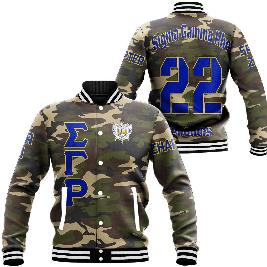 Sigma Gamma Rho Camouflage Baseball Jackets | Getteestore.com