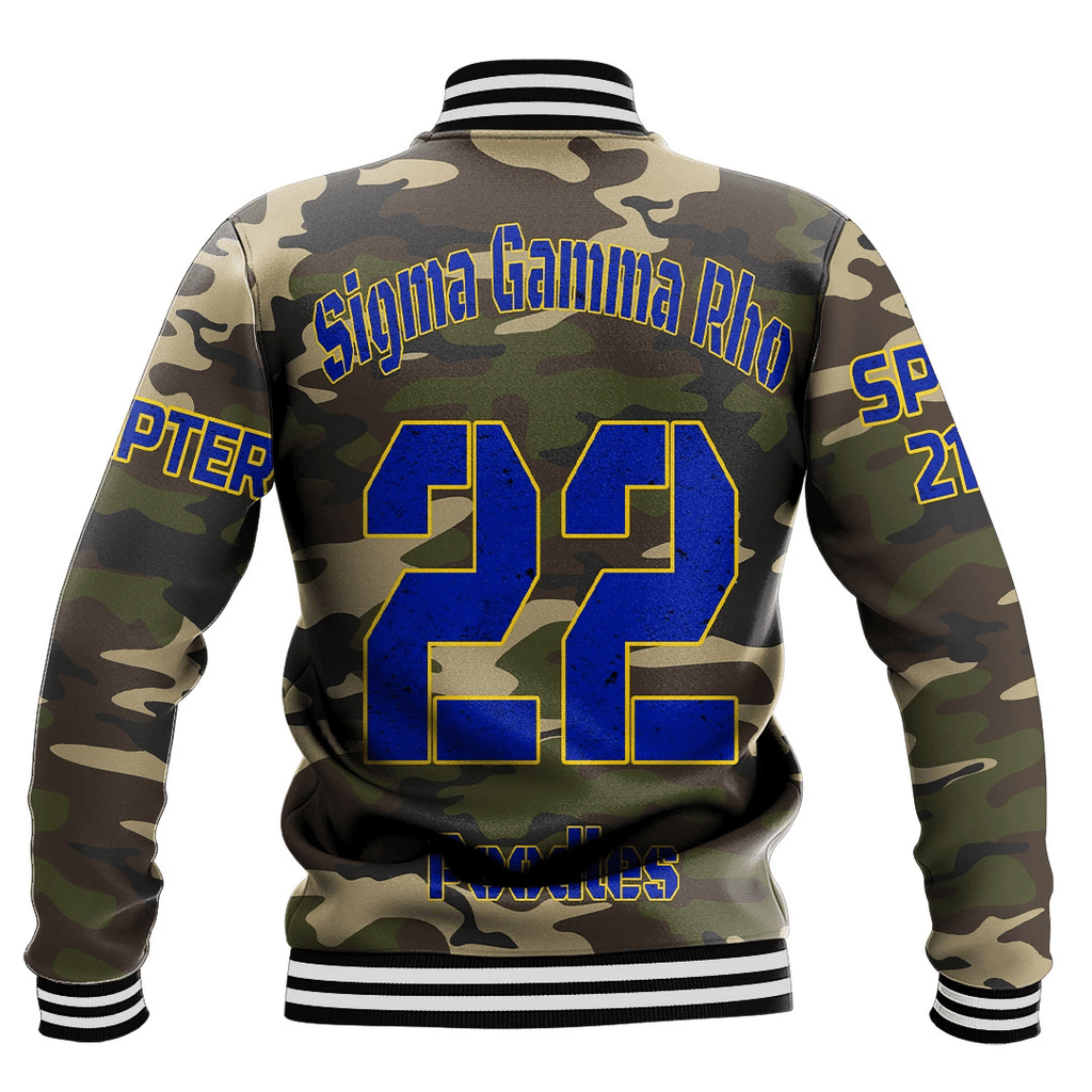 Sigma Gamma Rho Camouflage Baseball Jackets | Getteestore.com