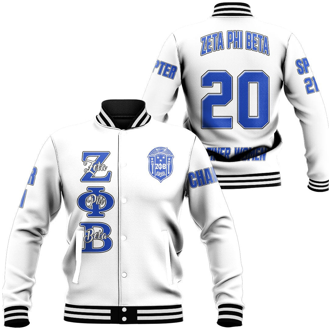 Zeta Phi Beta ( White ) Baseball Jackets | Getteestore.com