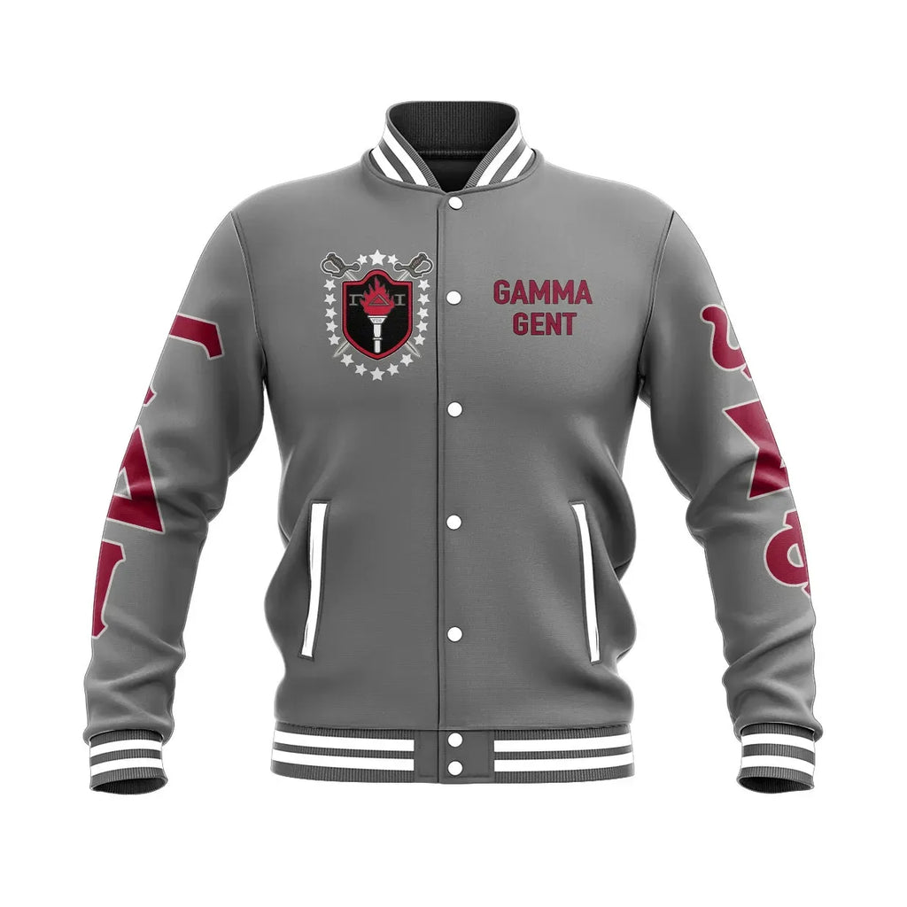 Gamma Delta Iota 1974 Grey Baseball Jacket | Getteestore.com