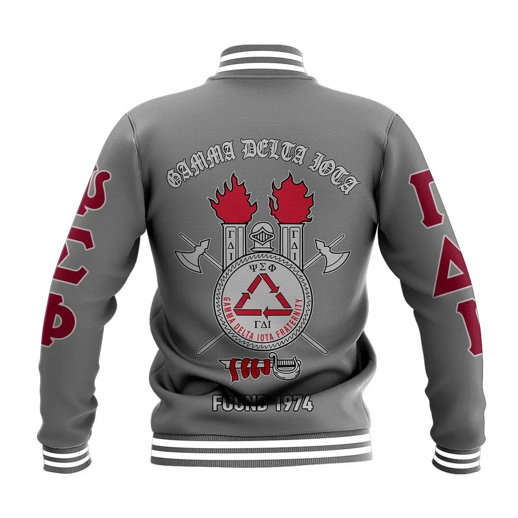 Gamma Delta Iota Fraternity Grey Baseball Jacket A31