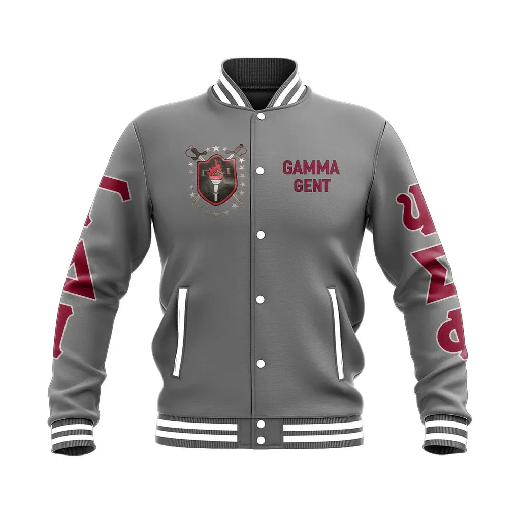 Gamma Delta Iota Fraternity Grey Baseball Jacket A31