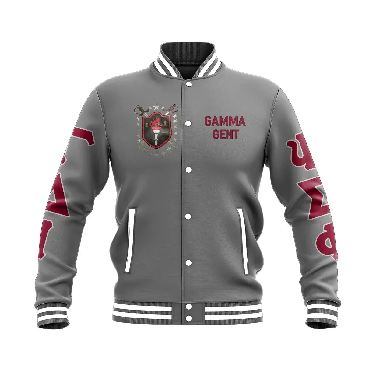 Gamma Delta Iota Fraternity Grey Baseball Jacket A31