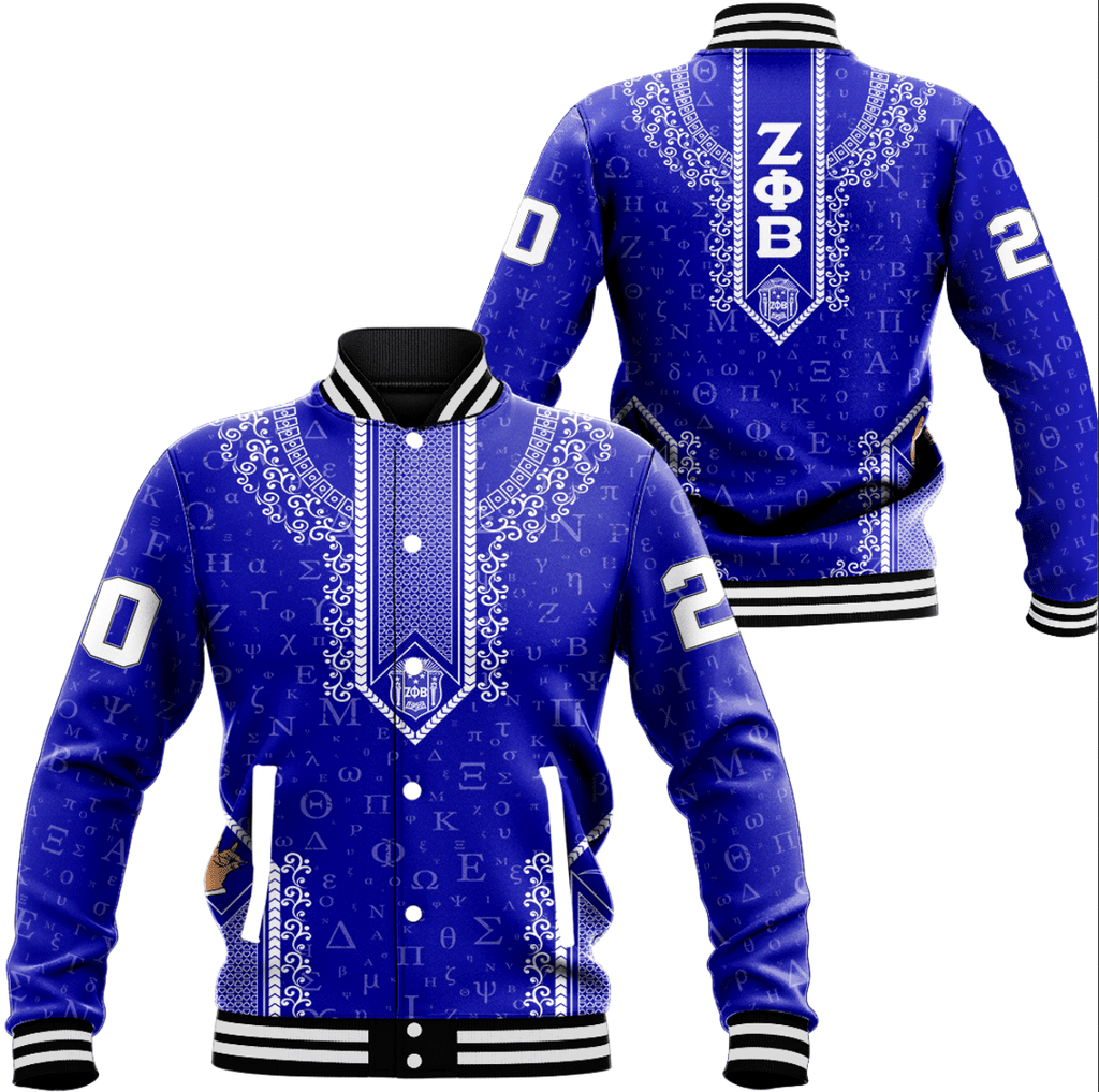 Africa Zone Clothing - Zeta Phi Beta Floral and Greek Letter Pattern Baseball Jackets A31