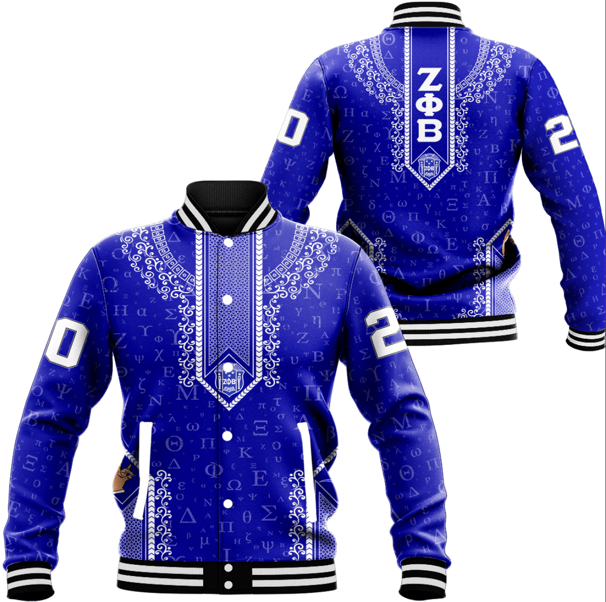 Africa Zone Clothing - Zeta Phi Beta Floral and Greek Letter Pattern Baseball Jackets A31