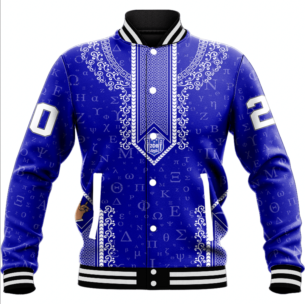 Africa Zone Clothing - Zeta Phi Beta Floral and Greek Letter Pattern Baseball Jackets A31