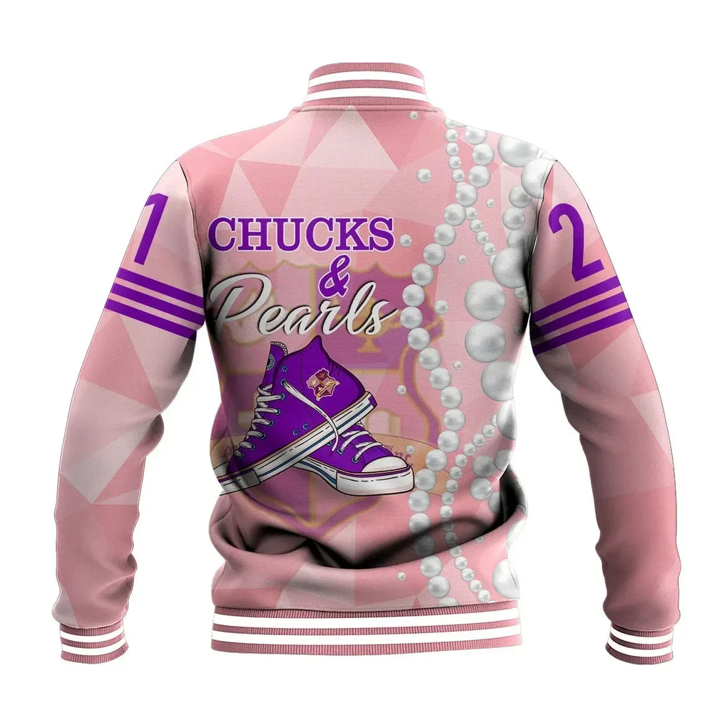 Africa Zone Jacket - Chucks KEP Military Sorority Pearls Pink Baseball Jacket J5