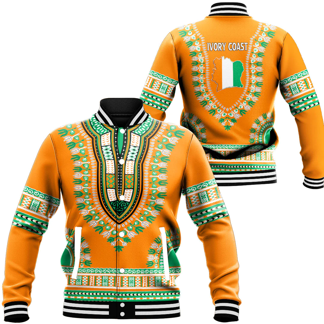 Africa Zone Baseball Jackets - Ivory Coast Traditional Dashiki A31