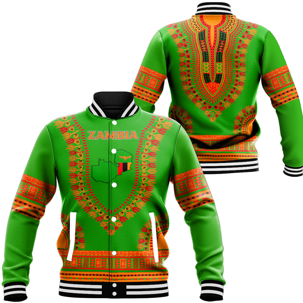 Africa Zone Baseball Jackets - Zambia Traditional Dashiki A31