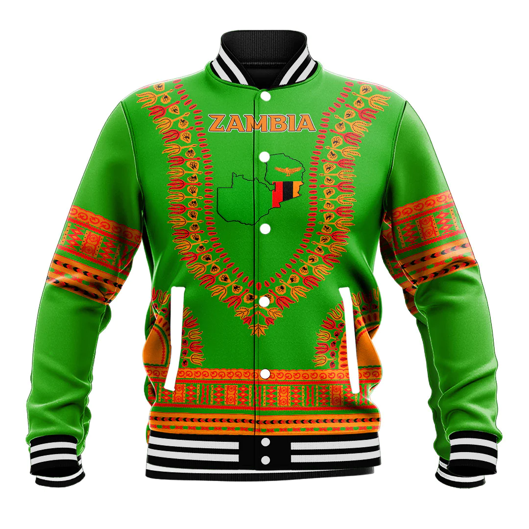 Africa Zone Baseball Jackets - Zambia Traditional Dashiki A31