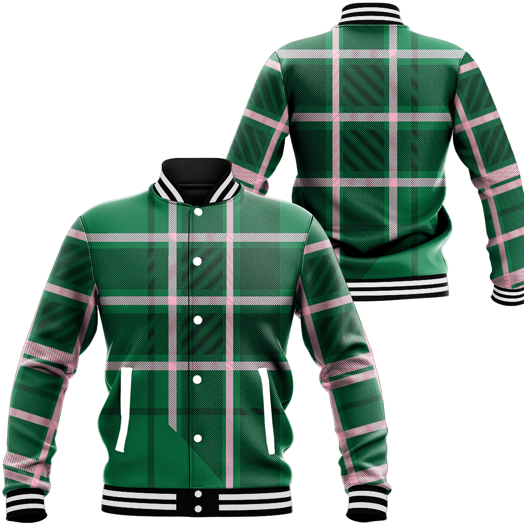 Africa Zone Jacket - Green and Pink Burberr Style Baseball Jacket J5N