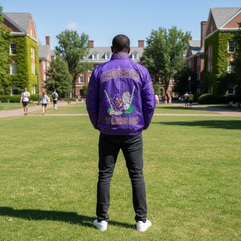 (Personalized) 1911 Brotherhood Purple & Gold Line Jacket – Knight Crest Legacy