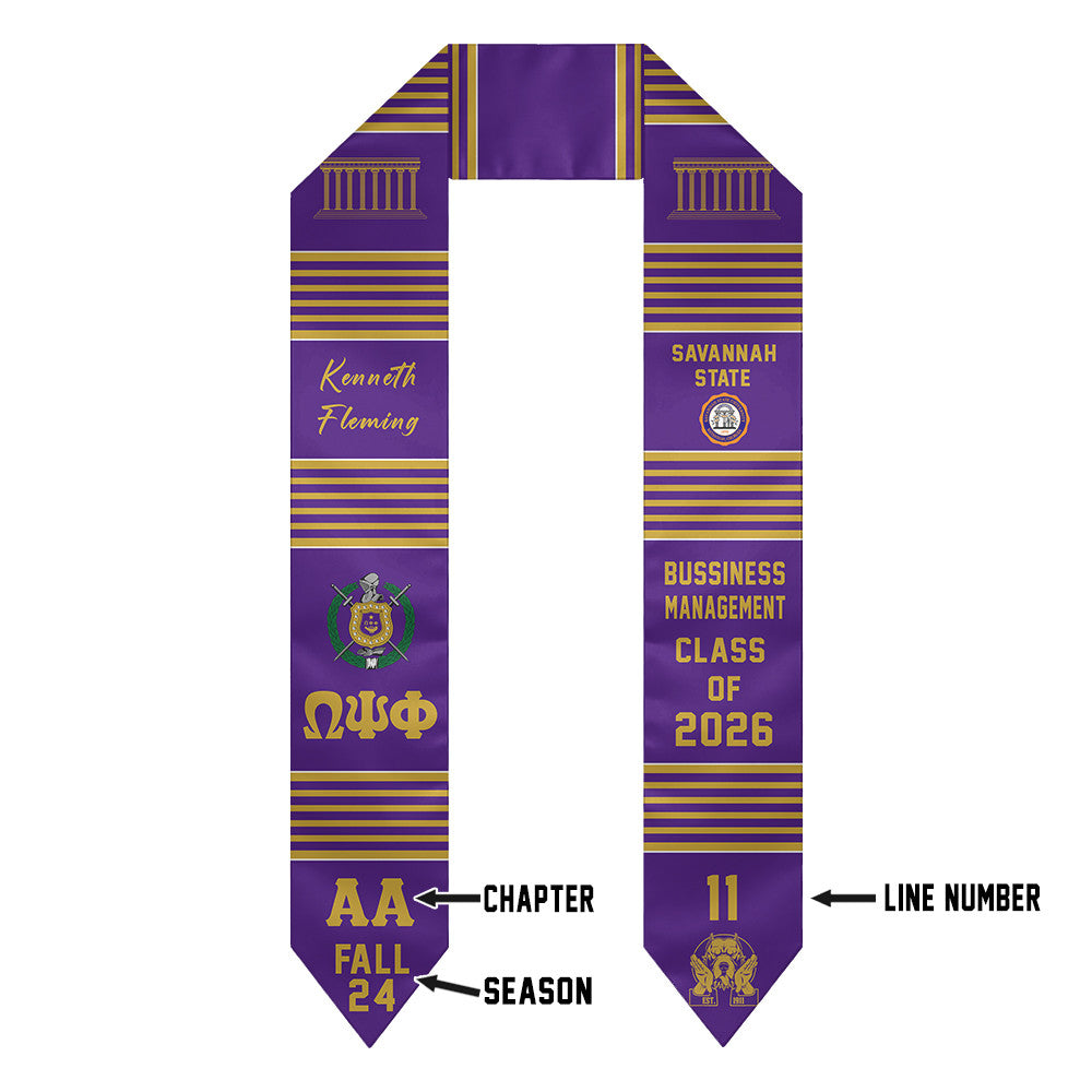 (Custom) Omega Psi Phi Fraternity Graduation Stole