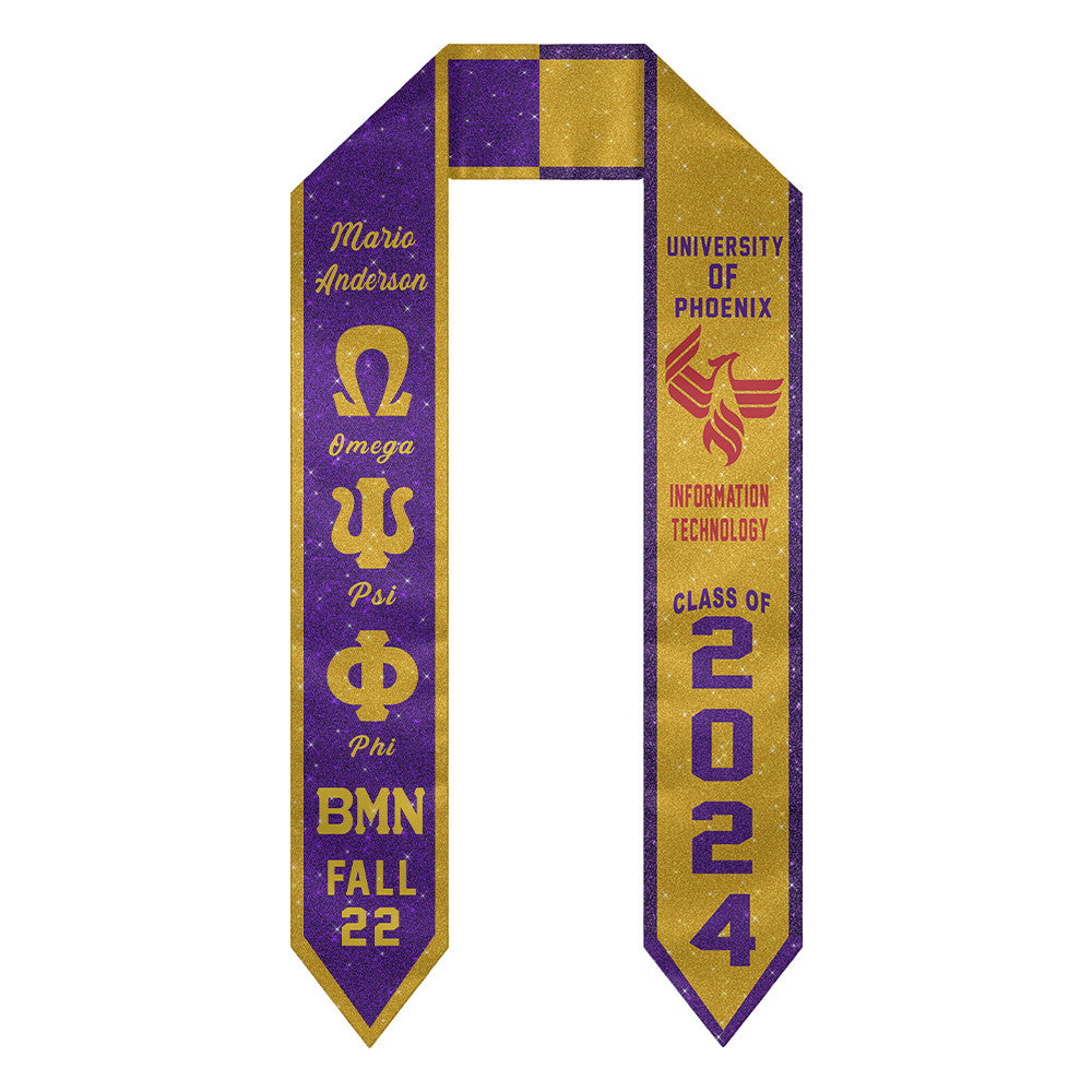 (Custom) Omega Psi Phi Fraternity Two-Toned Glitter Graduation Stole